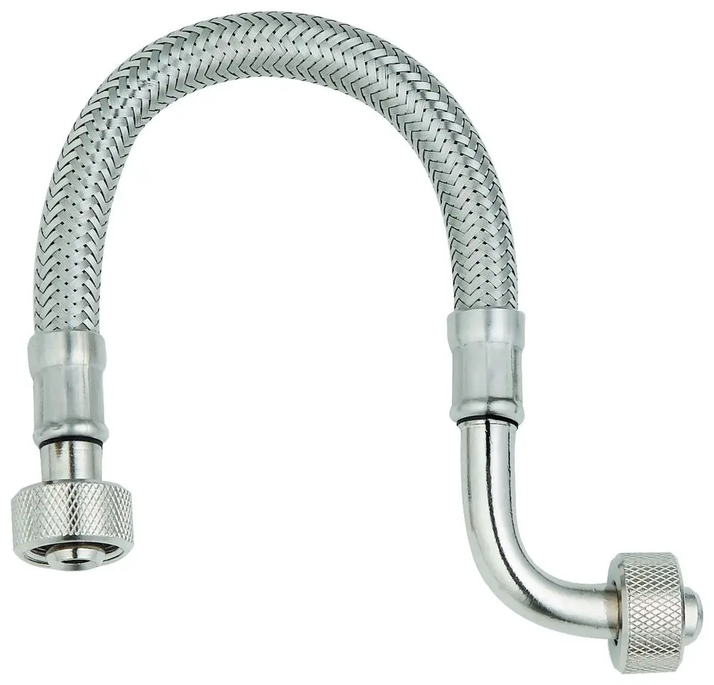 Flexibler Schlauch mit gewelltem Design und zwei Anschlüssen, hergestellt von Grohe. Eignet sich für den Anschluss in Sanitärinstallationen.
