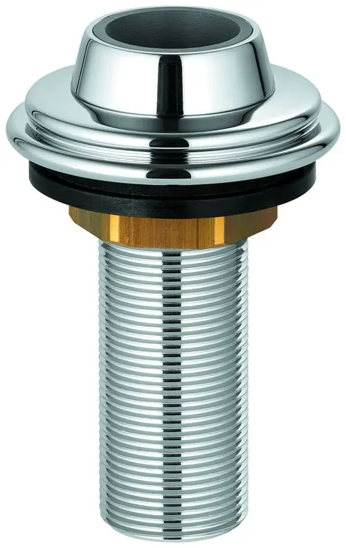 Metallene Schlauchdurchführung in Chromoptik von Grohe, mit gewelltem Element und runder Oberseite, geeignet zur Montage in Sanitäranlagen.