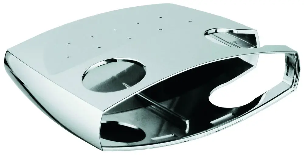 GROHE Konsole aus glänzendem Metall mit zwei runden Ausschnitten und mehreren Löchern auf der Oberseite, geeignet für die Montage von Brausestangen.