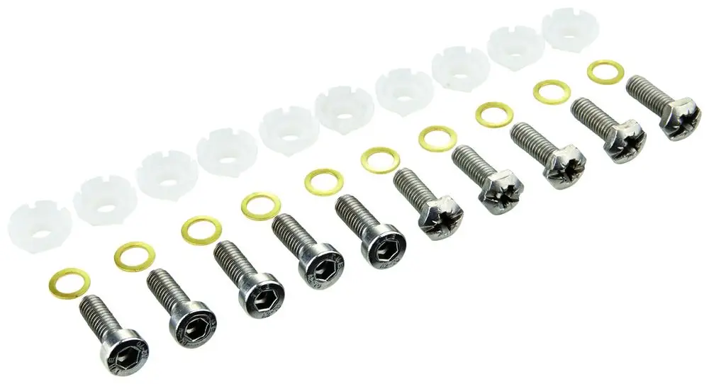 Befestigungsset mit Schrauben, Unterlegscheiben und Kunststoffteilen. Geeignet für Grohe Produkte, um Hebel und Hebelkopf zu montieren.