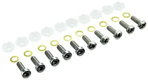 Befestigungsset mit Schrauben, Unterlegscheiben und Kunststoffteilen. Geeignet für Grohe Produkte, um Hebel und Hebelkopf zu montieren.
