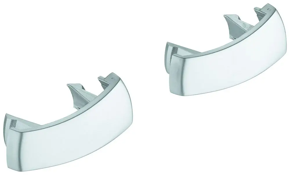 Zwei GROHE Abdeckkappen in einem reflektierenden, metallischen Finish, geeignet für Armaturen und Griffe, zum Abdecken von Befestigungen.