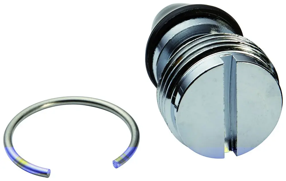 GROHE Vorabsperrung in metallischem Finish, bestehend aus einem zylindrischen Körper mit Schlitz und einer passenden Sicherungsring.