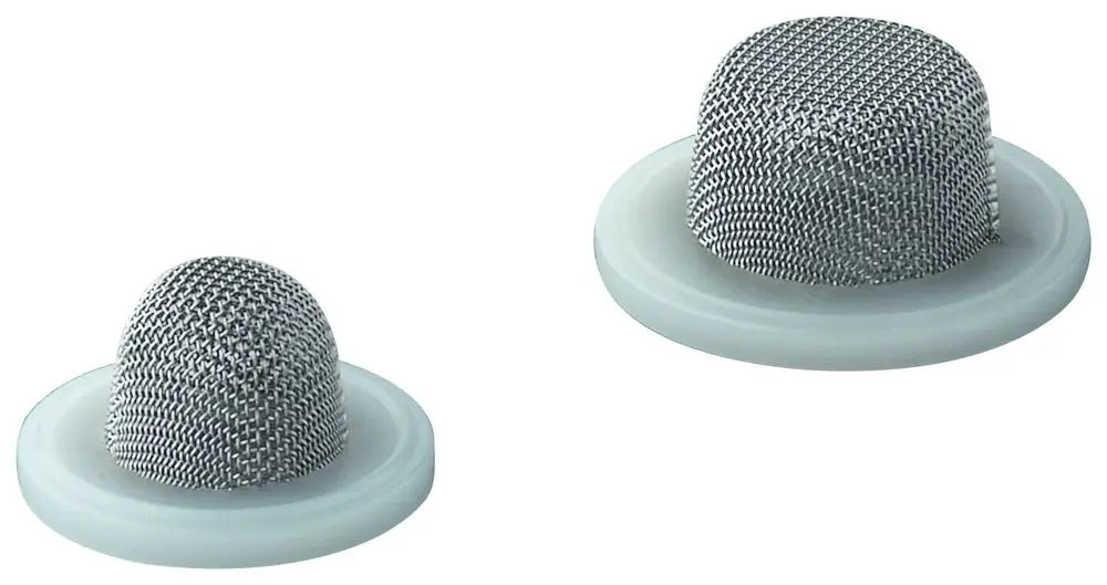 Sieb aus Metallgewebe mit einem runden, transparenten Kunststoffrand, erkennbar als Teil von Grohe Produkten für Wasserinstallationen.