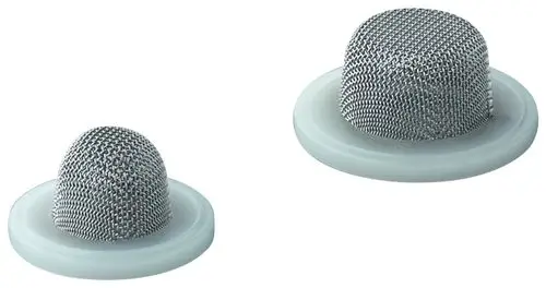 Sieb aus Metallgewebe mit einem runden, transparenten Kunststoffrand, erkennbar als Teil von Grohe Produkten für Wasserinstallationen.