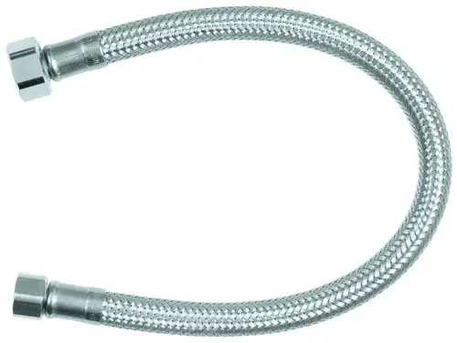 Edelstahl-Druckschlauch mit flexibler Struktur und zwei verschraubbaren Endstücken, geeignet für Sanitärinstallationen von Grohe.