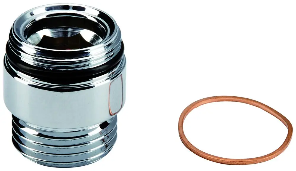Grohe Anschlussnippel aus verchromtem Metall mit glatter Oberfläche und einem O-Ring. Zubehörteil für Rohrverbindungen in der Sanitärinstallation.
