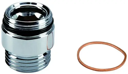 Grohe Anschlussnippel aus verchromtem Metall mit glatter Oberfläche und einem O-Ring. Zubehörteil für Rohrverbindungen in der Sanitärinstallation.