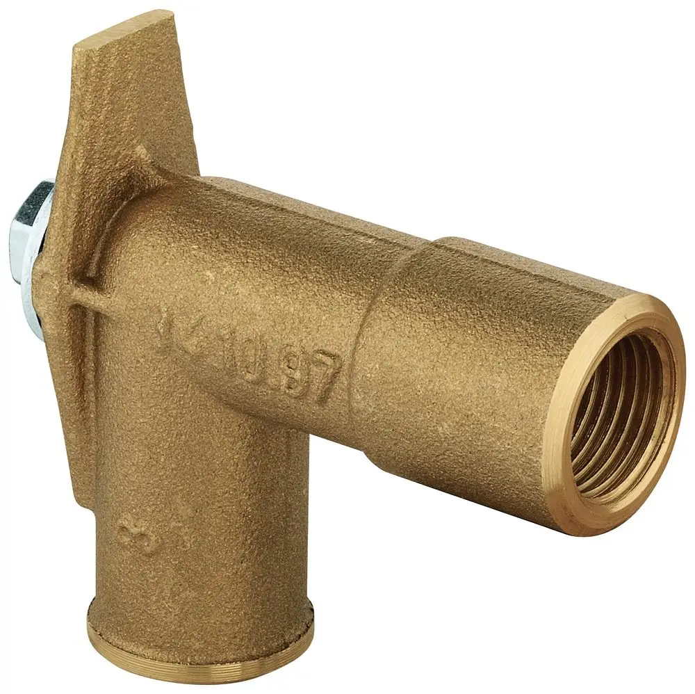 Grohe Armaturenanschluss mit einem gebogenen Ende und einem Gewindeanschluss. Aus Messing gefertigt, enthält eine Dichtung und eine Befestigungsschraube.