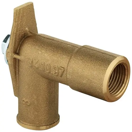 Grohe Armaturenanschluss mit einem gebogenen Ende und einem Gewindeanschluss. Aus Messing gefertigt, enthält eine Dichtung und eine Befestigungsschraube.