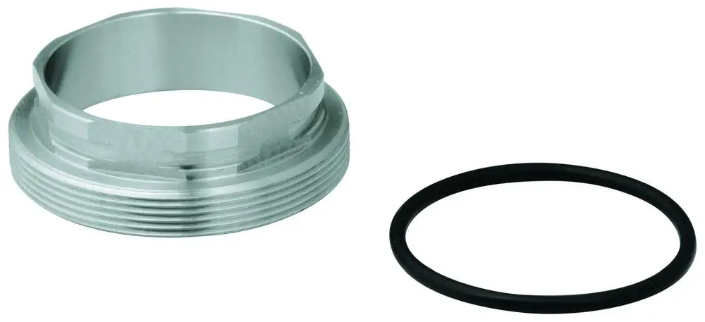GROHE Befestigungsring in silberner Farbe, mit Gewinde und passendem schwarzen O-Ring auf der rechten Seite.