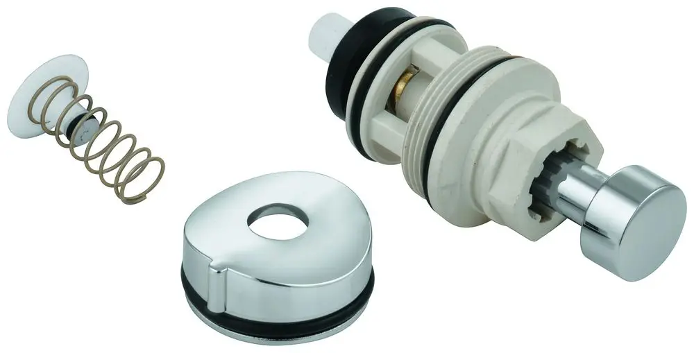 Grohe-Umstellung für ein Wannenarmaturensystem, bestehend aus einem Drehknopf, einer Feder und einem O-Ring, in chromfarbener Ausführung zur Steuerung des Wasserflusses.