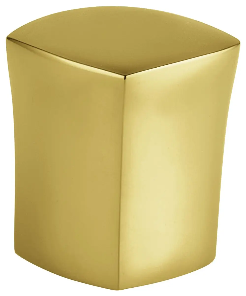 Goldener Umstellknopf von Grohe mit einer geschwungenen, fließenden Form und einer glatten Oberfläche, geeignet für moderne Badezimmerarmaturen.