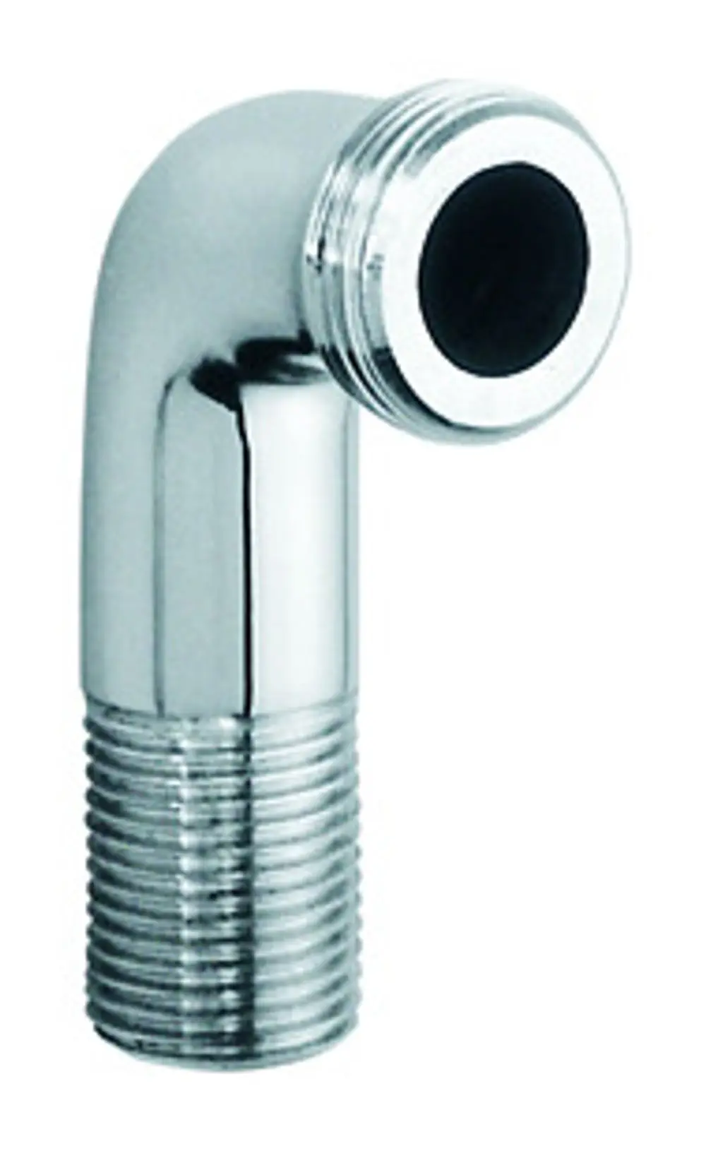 Grohe Anschlusswinkel in chrom mit einer gewinkelten Form und einem innenliegenden Durchmesser, geeignet für Rohrverbindungen.