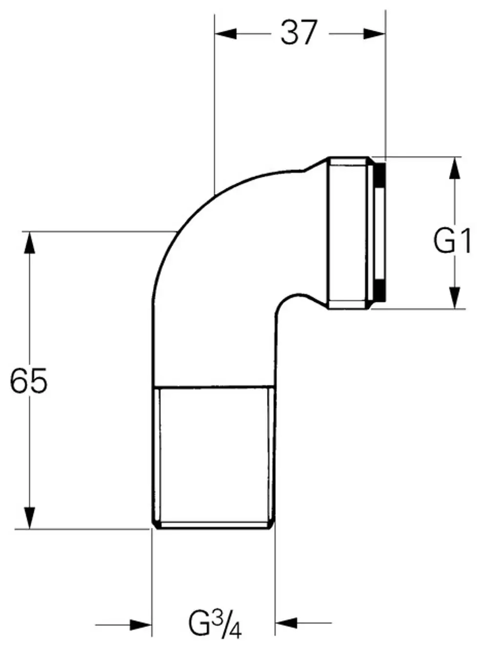 Verchromter Anschlusswinkel von Grohe mit einem abgewinkelten Design. Abmessungen und Gewinde nicht eindeutig erkennbar.