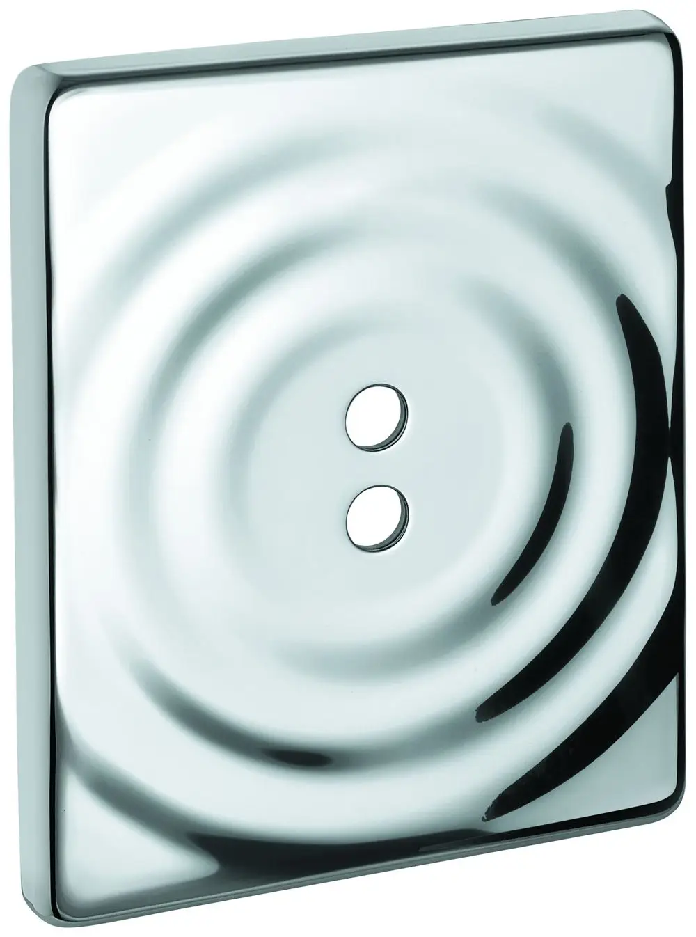GROHE Abdeckplatte in Chrom mit zwei Öffnungen, präsentiert eine glatte, reflektierende Oberfläche und ein quadratisches Design zur Abdeckung von Installationen.