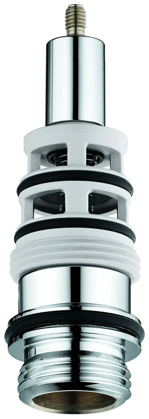 Grohe Umstellungsstück in Chrom-Optik, mit gewindeloser Basis und doppelten Dichtungen für den Anschluss an eine Wannenbatterie.