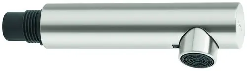 Edelstahl-Auslaufbrause mit gebogenem Auslass und runder Sprühfläche, von der Marke Grohe, geeignet für verschiedene Anwendungen im Sanitärbereich.