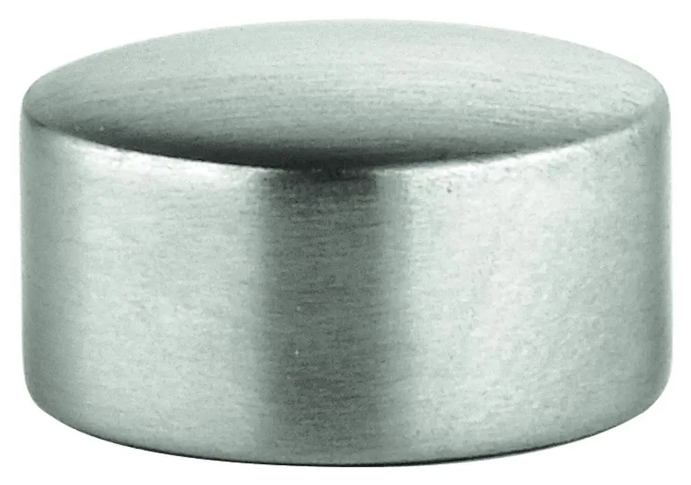 GROHE Umstellknopf in gebürstetem Edelstahl-Finish, rund und flach, auf neutralem Hintergrund.
