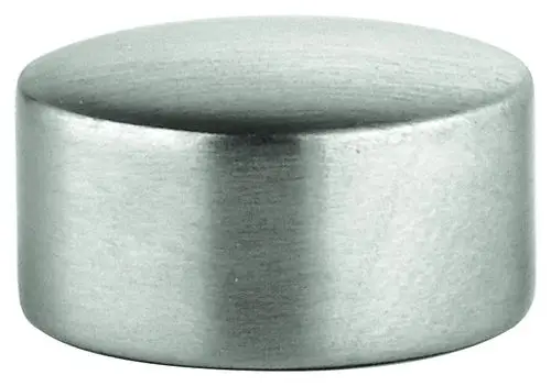 GROHE Umstellknopf in gebürstetem Edelstahl-Finish, rund und flach, auf neutralem Hintergrund.