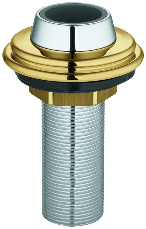 GROHE Schlauchdurchführung in Chrom und Gold, rund mit Gewinde, zur Montage in Badezimmeranwendungen, Teil einer Sanitärausstattung.