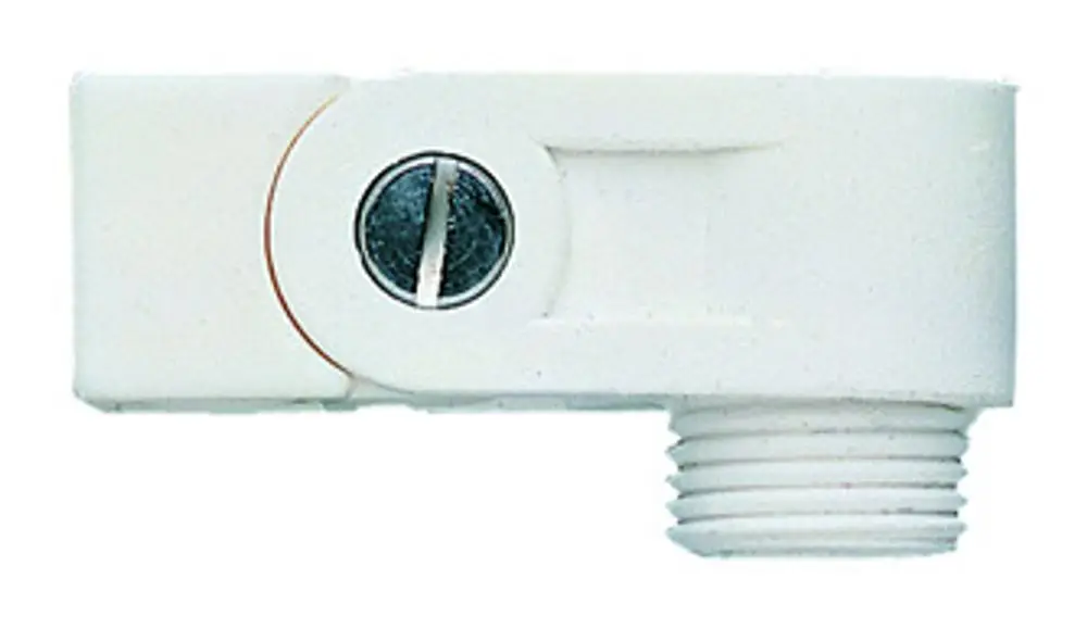 Weißes Gelenkstück von Grohe mit einem gewindeartigen Anschluss und einer Schraube zur Fixierung, geeignet für verschiedene Anwendungen innerhalb der Sanitärtechnik.