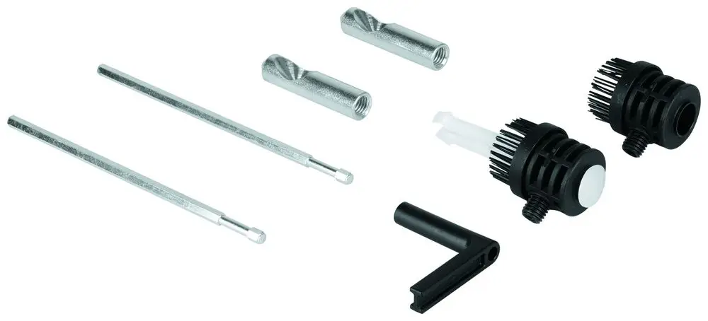 Befestigungssatz mit Metallstangen, Plastikkomponenten und Schrauben für die Installation eines Grohe-WC, geeignet für Wand-Tiefspül-Modelle.