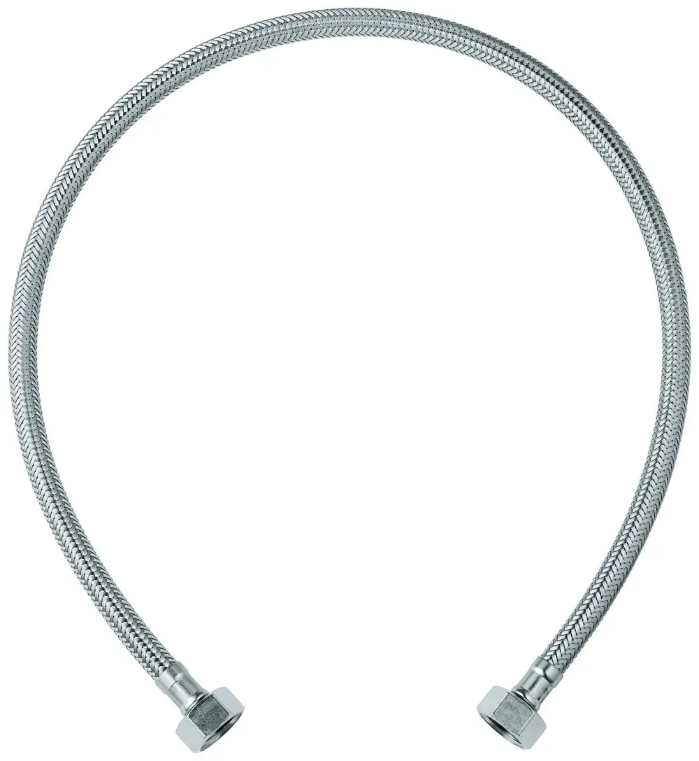 Edelstahl-Anschlussschlauch mit zwei gewinkelten Enden, geeignet für Sanitärinstallationen von Grohe Duschsystemen.