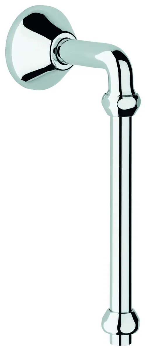 GROHE Abgangsbogen in Chromausführung mit gebogenem Rohr und Wandhalterung. Anschluss mit Quetschverschraubungen, geeignet für 1/2" und 3/4" Rohrdurchmesser.