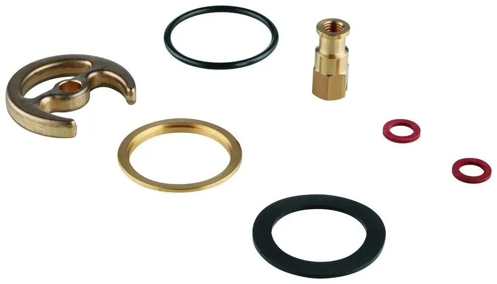 Befestigungssatz mit verschiedenen Dichtungen, Ringen und einem metallenen Halterungsclip, geeignet für Grohe Produkte wie Tectron und Tipptronic.