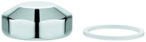 GROHE Deckel in glänzendem Metallfinish mit einem weißen Gummiring auf der rechten Seite, geeignet für WC-Druckspüler im Aufputz-Design.