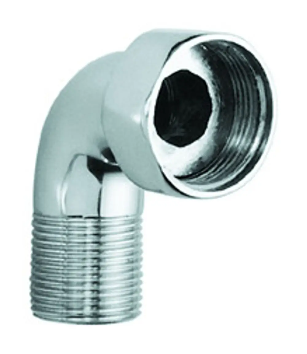 GROHE Anschlusswinkel in gebogener Form mit einem Anschlussgewinde und einer sechskantigen Oberseite, geeignet für Rohrverbindungen.