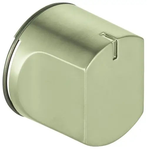 Runder Umstellknopf von Grohe in gebürstetem Nickel, mit glatter Oberfläche und einer Aussparung zur Bedienung, für die Verwendung in Wasserinstallationen.