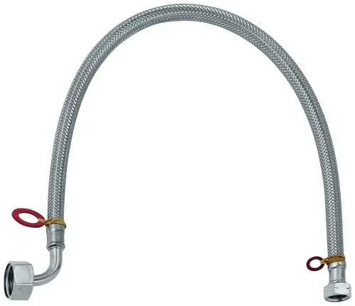 Flexibler Druckschlauch von Grohe mit metallischer Umflechtung und zwei Anschlüssen, einer mit M15x1 Gewinde. Ideal für Sanitärinstallationen.