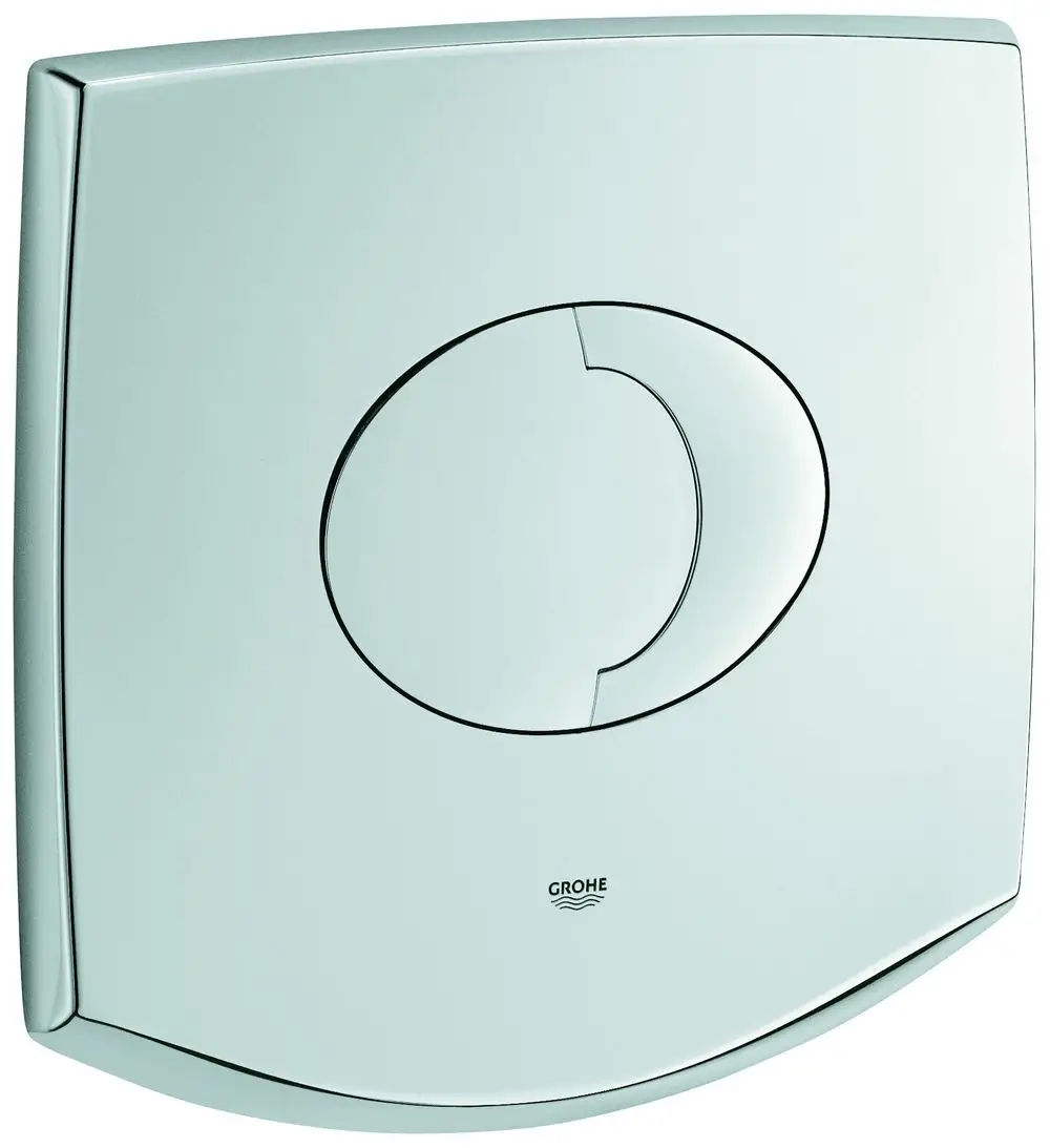 GROHE Betätigungsplatte in hellem Design mit ovalem Druckmechanismus, montierbar für die Spülung von WCs, zeigt das Markenlogo sichtbar.