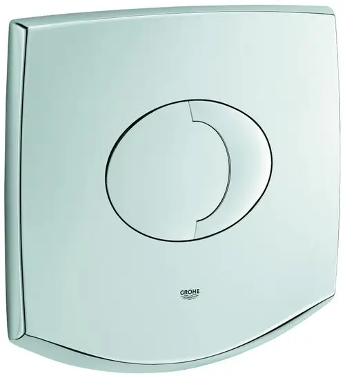 GROHE Betätigungsplatte in hellem Design mit ovalem Druckmechanismus, montierbar für die Spülung von WCs, zeigt das Markenlogo sichtbar.