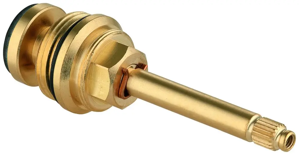 Goldfarbener Unterputz-Element mit mehreren Ringen und einem langen, zylindrischen Auslass, wahrscheinlich Teil eines Grohe-Armaturensystems.