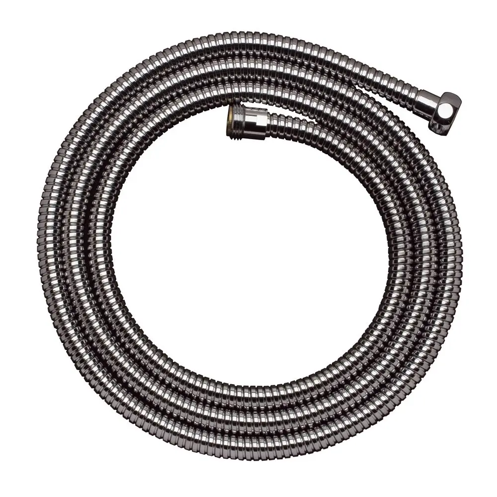 Chromfarbener Brauseschlauch von Hansgrohe, gewunden, mit zwei Enden; geeignet für die Verwendung mit 3-Loch Wannenrandarmaturen.