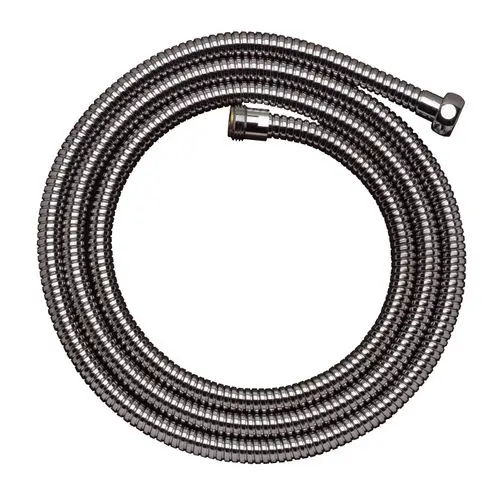 Chromfarbener Brauseschlauch von Hansgrohe, gewunden, mit zwei Enden; geeignet für die Verwendung mit 3-Loch Wannenrandarmaturen.