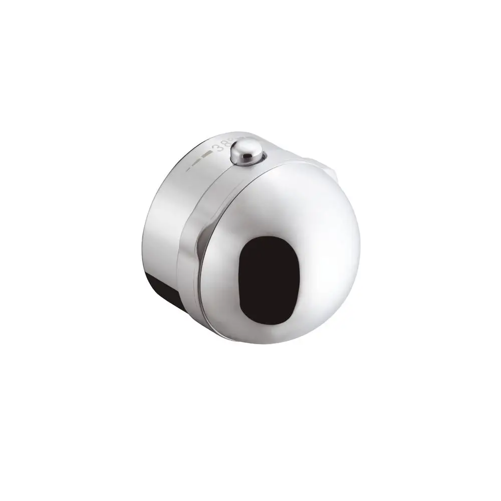Chromfarbener Thermostatgriff von Hansgrohe mit runder Form und einem zentralen Knopf, geeignet für verschiedene Modelle ab 10/86.