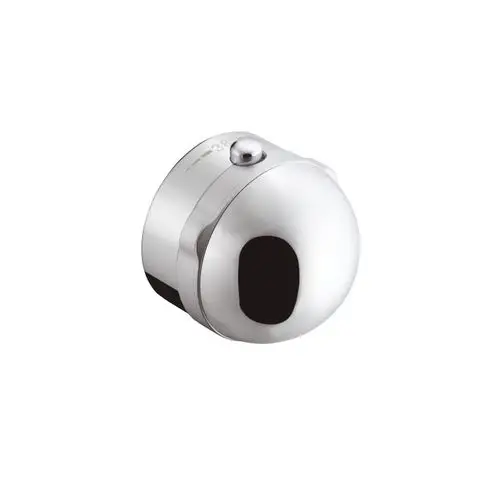 Chromfarbener Thermostatgriff von Hansgrohe mit runder Form und einem zentralen Knopf, geeignet für verschiedene Modelle ab 10/86.