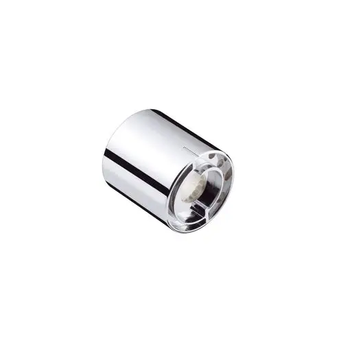 Silberne, runde Anschlaghülse von Hansgrohe, mit glatter Oberfläche und Innenstruktur. Wegen der universellen Bauweise vielseitig einsetzbar.