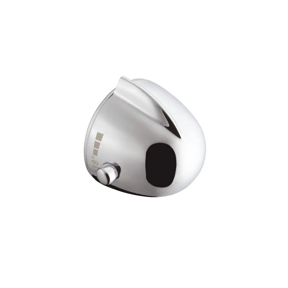 Weißer Thermostatgriff von Hansgrohe mit einem gebogenen Design und einer Einstellknopf für die Temperaturregelung.