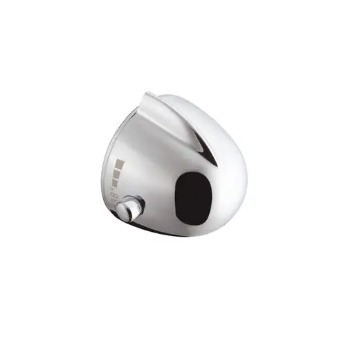 Weißer Thermostatgriff von Hansgrohe mit einem gebogenen Design und einer Einstellknopf für die Temperaturregelung.