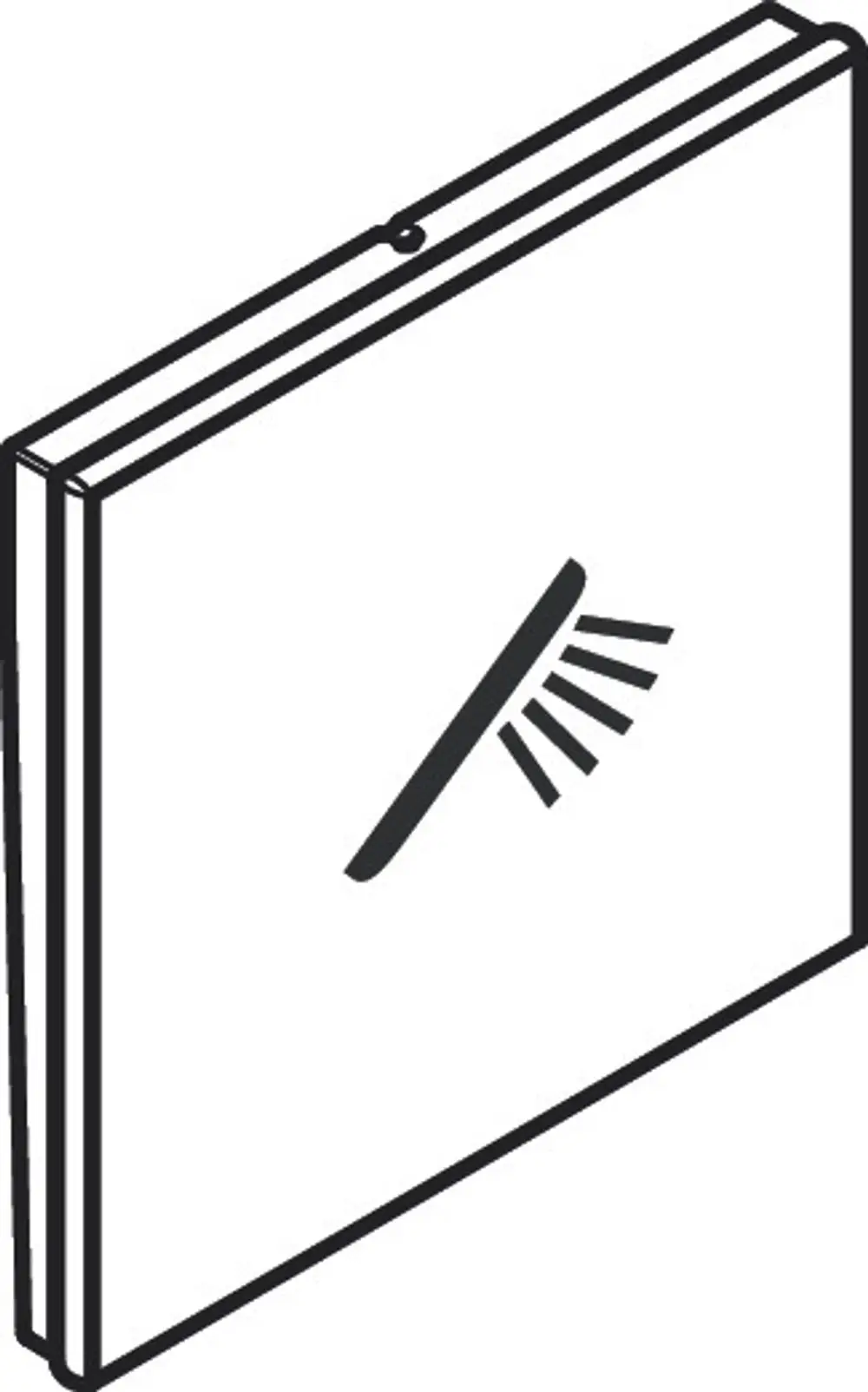 Weißes Handbrause-Symbol mit Linien, die Wasserstrahlen darstellen. Das Design deutet auf Produkte von Hansgrohe hin.