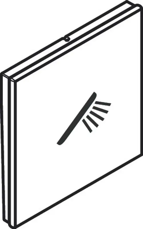 Weißes Handbrause-Symbol mit Linien, die Wasserstrahlen darstellen. Das Design deutet auf Produkte von Hansgrohe hin.