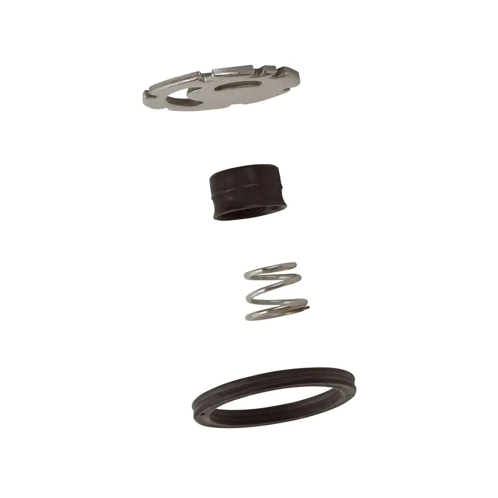 Bauteile für ein Zapfventil, bestehend aus mehreren Komponenten wie Federn, O-Ringen und Metallteilen, für die Verwendung in Hansgrohe Produkten.