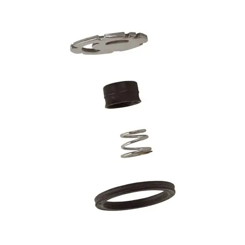 Bauteile für ein Zapfventil, bestehend aus mehreren Komponenten wie Federn, O-Ringen und Metallteilen, für die Verwendung in Hansgrohe Produkten.