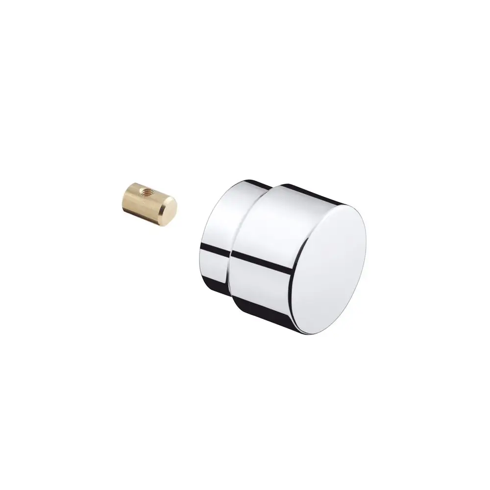 Chromfarbener Zugknopf mit einem kleinen metallischen Verbindungselement, als Zubehör von Hansgrohe. Dient zur Betätigung eines Umstellmechanismus.