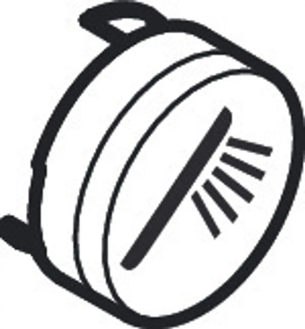 Druckknopf-Symbol für eine Handbrause von Hansgrohe in Weiß, dargestellt in einfacher, klarer Form mit Linien für die Funktionalität.